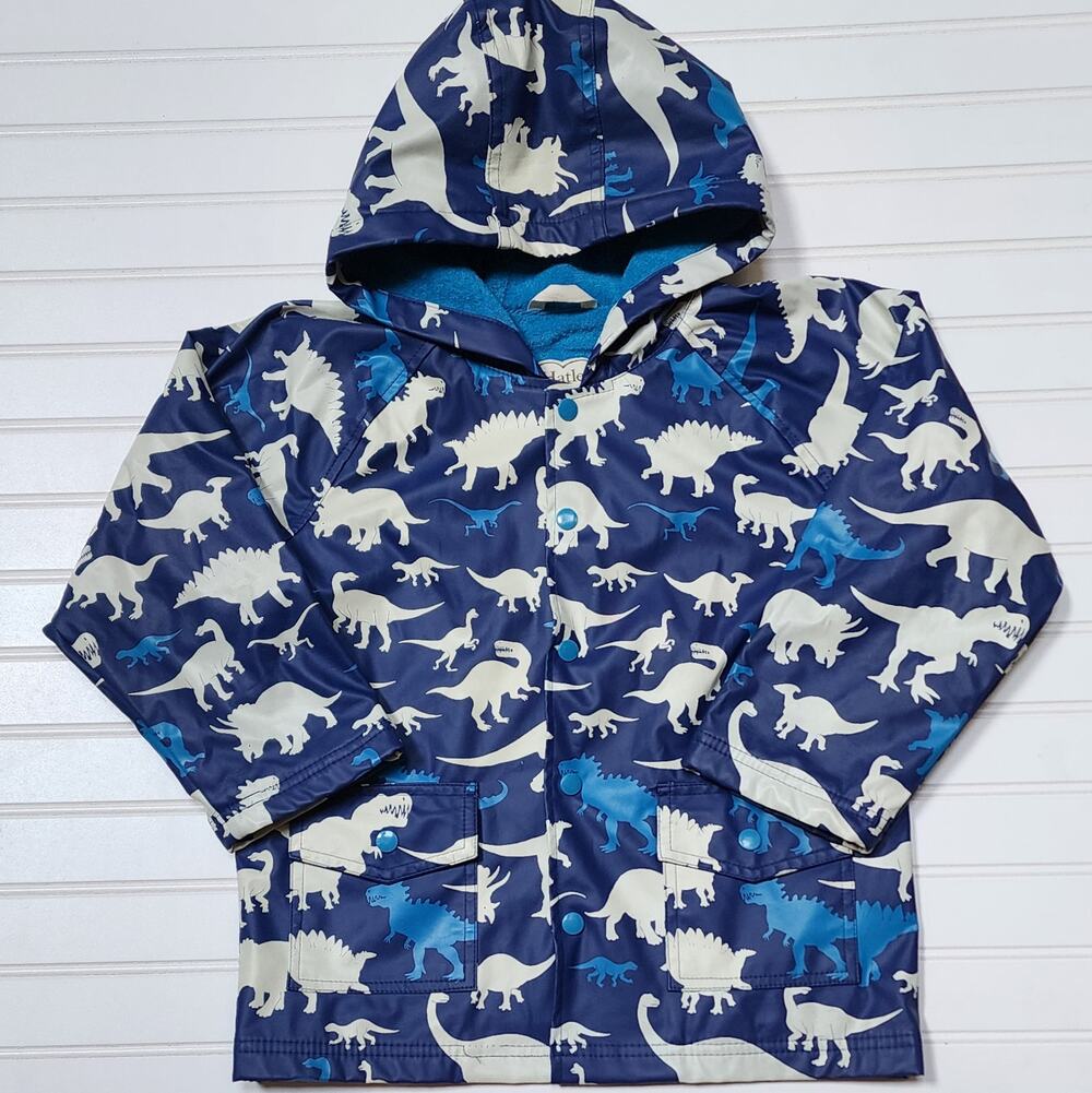 Hatley Kids Navy Dinosaur Print Terry Lined Raincoat Size 6